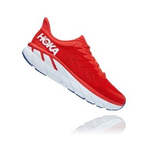 Hoka One One Clifton 7 Men's Lace-up Sneakers Red Fiesta Mesh US Size 10.5